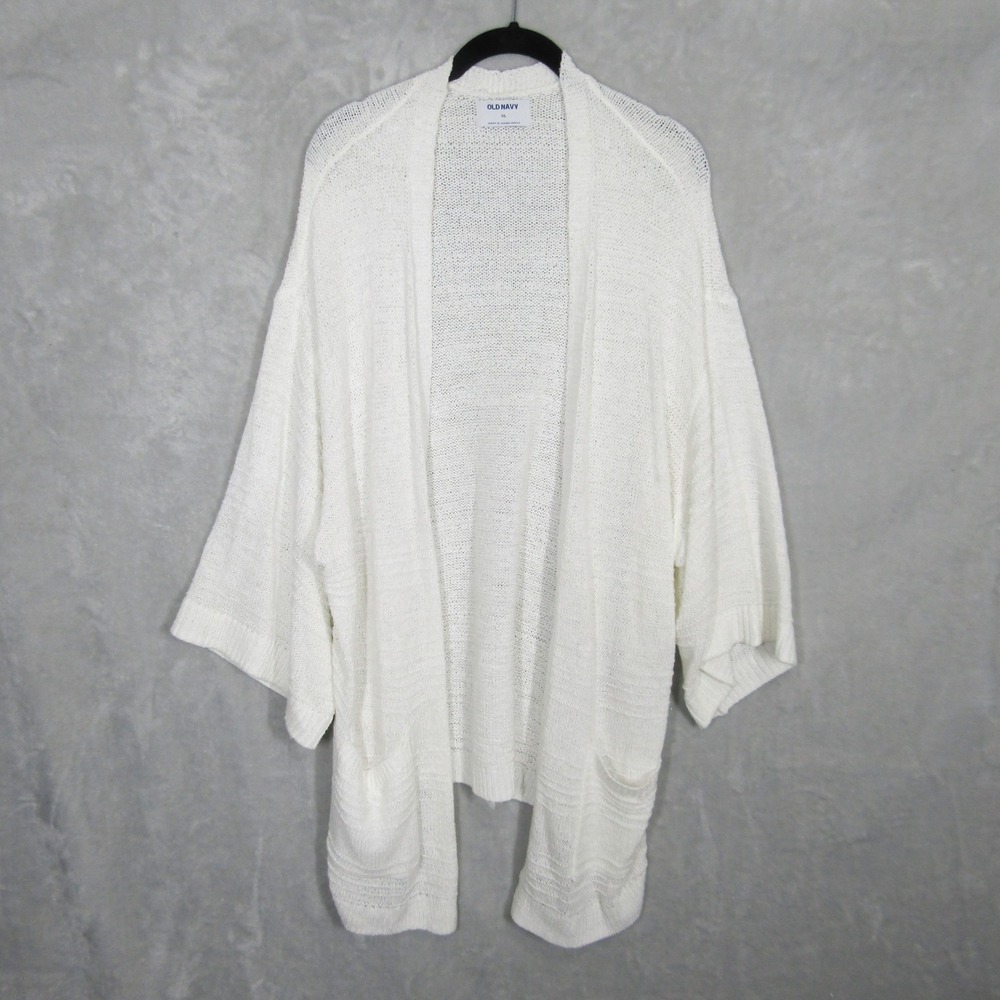 Old Navy Womens Cardigan Open Front Knit Sweater XL White Oversized Relaxed